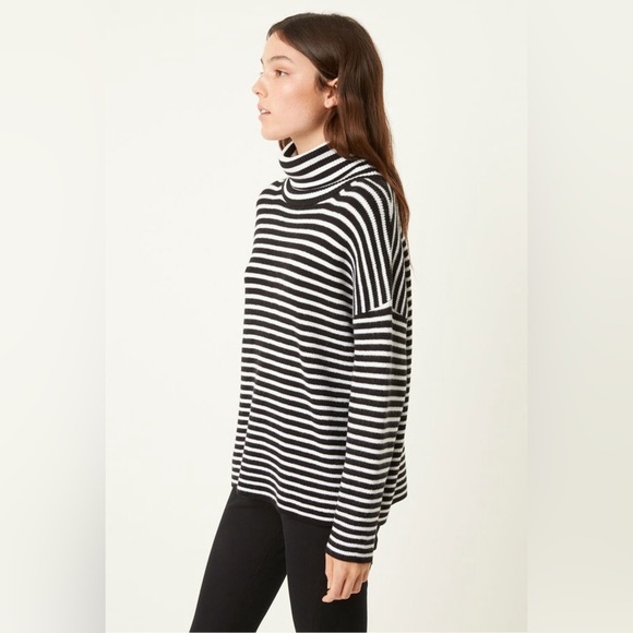 FRENCH CONNECTION Micro Stripe Turtleneck Sweater in Black and White - Picture 2 of 11